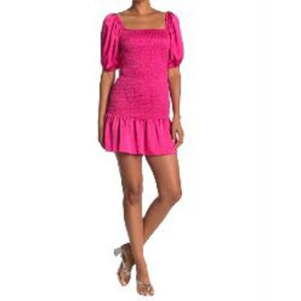NSR Iris Hammered Satin Smocked Mini Dress